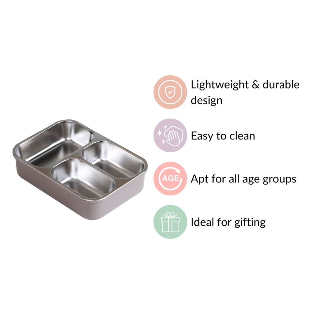 Tiffin Box For Office With 3 Compartments Brown 750ml Nestasia