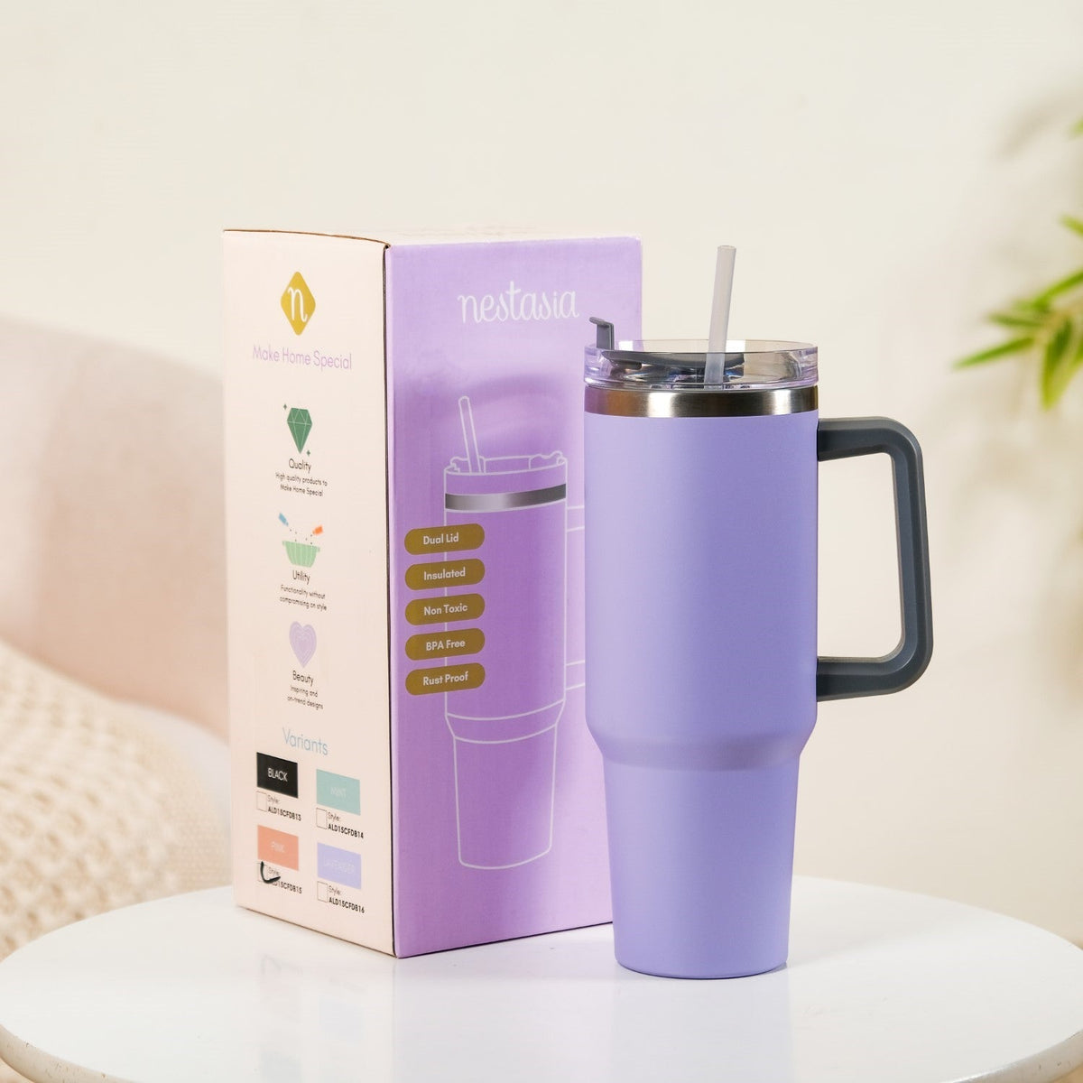 Sipper Bottle With Handle Insulated Leakproof Lilac 1200ml Nestasia