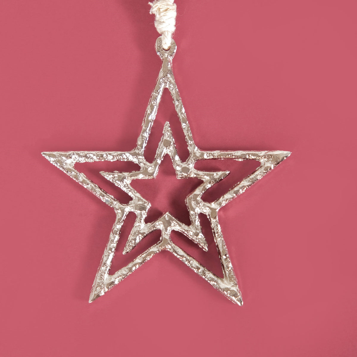 Set Of 6 Silver Star Christmas Tree Decoration Ornaments Nestasia