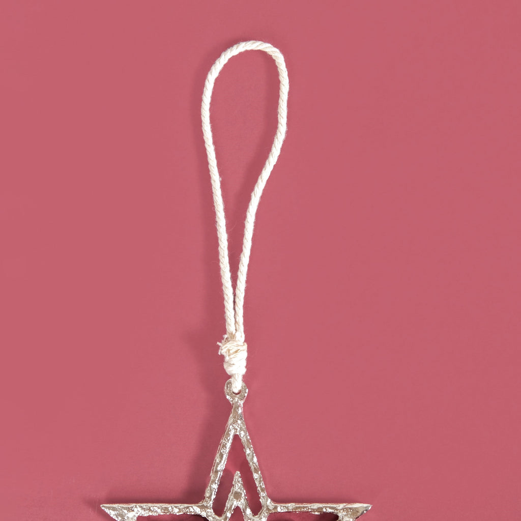 Set Of 6 Silver Star Christmas Tree Decoration Ornaments Nestasia