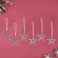 Set Of 6 Silver Star Christmas Tree Decoration Ornaments Nestasia