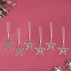 Set Of 6 Silver Star Christmas Tree Decoration Ornaments Nestasia