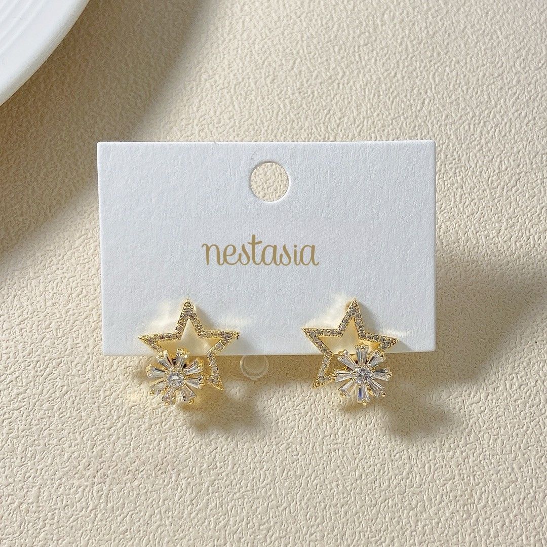 Star Studs With Rotating Floral Accent Nestasia