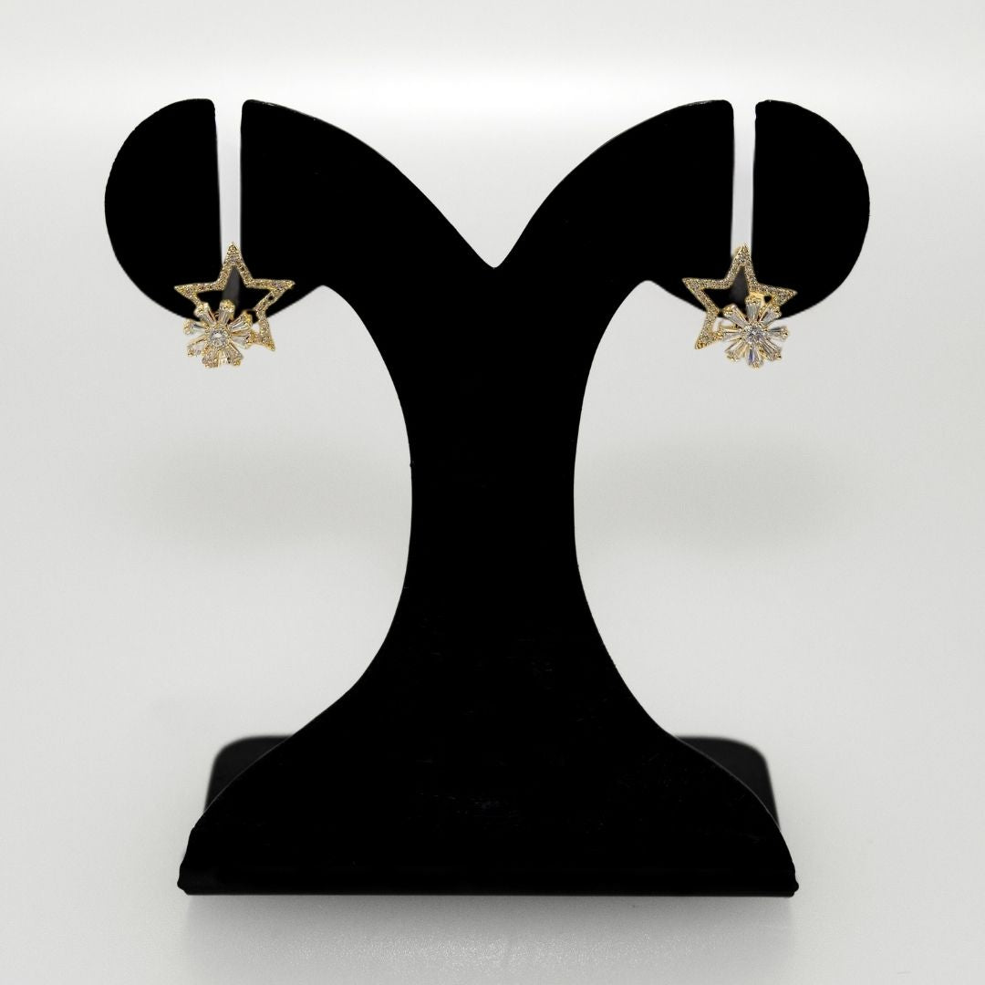 Star Studs With Rotating Floral Accent Nestasia