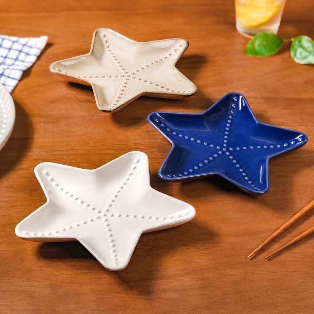 Star Fish Ceramic Snack Plate Set Of 3 Nestasia