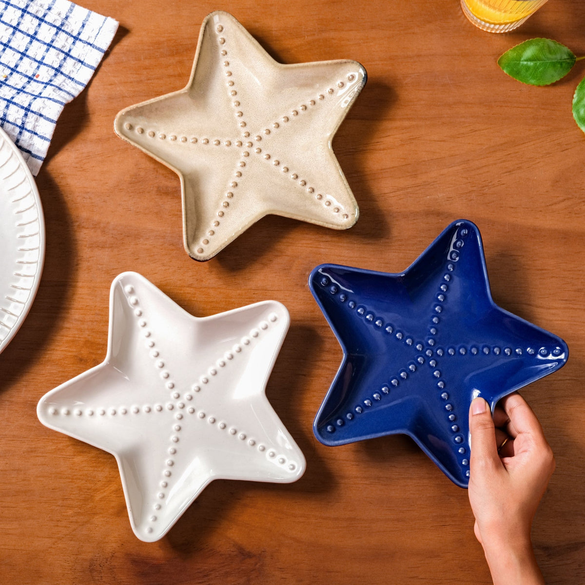 Star Fish Ceramic Snack Plate Set Of 3 Nestasia