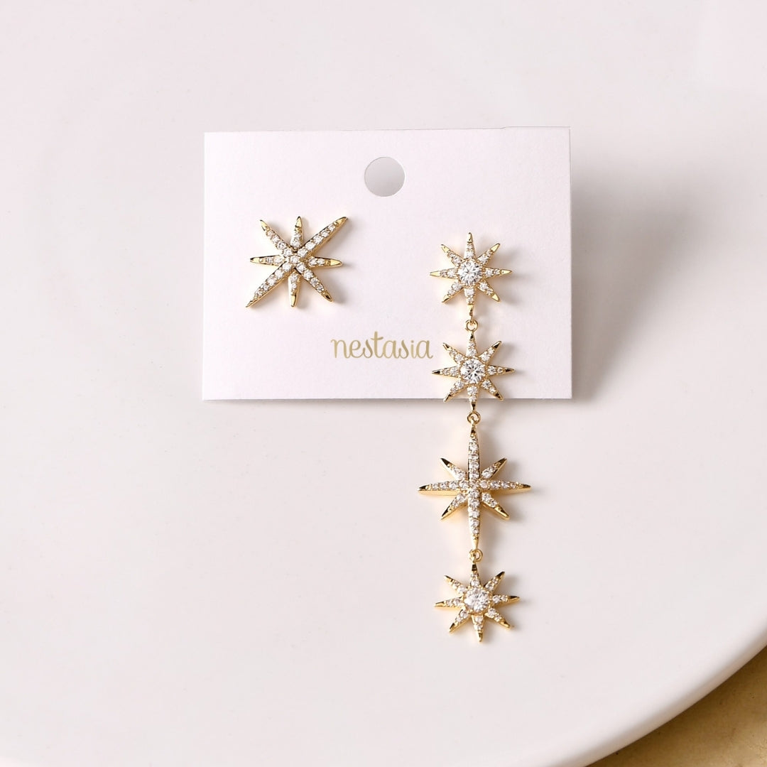 Starry Night Stone Studded Gold Earrings Nestasia