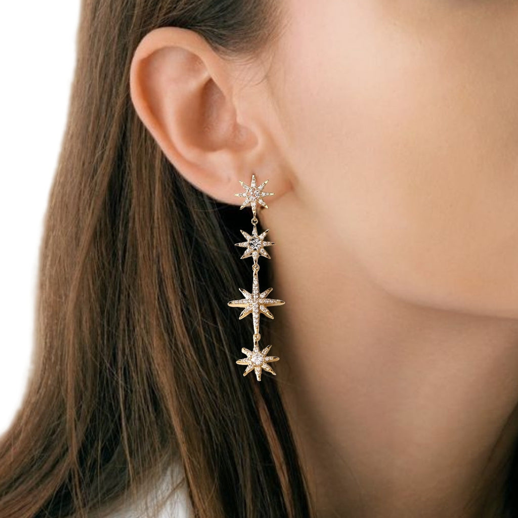 Starry Night Stone Studded Gold Earrings Nestasia