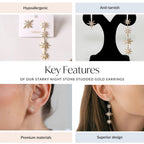 Starry Night Stone Studded Gold Earrings Nestasia