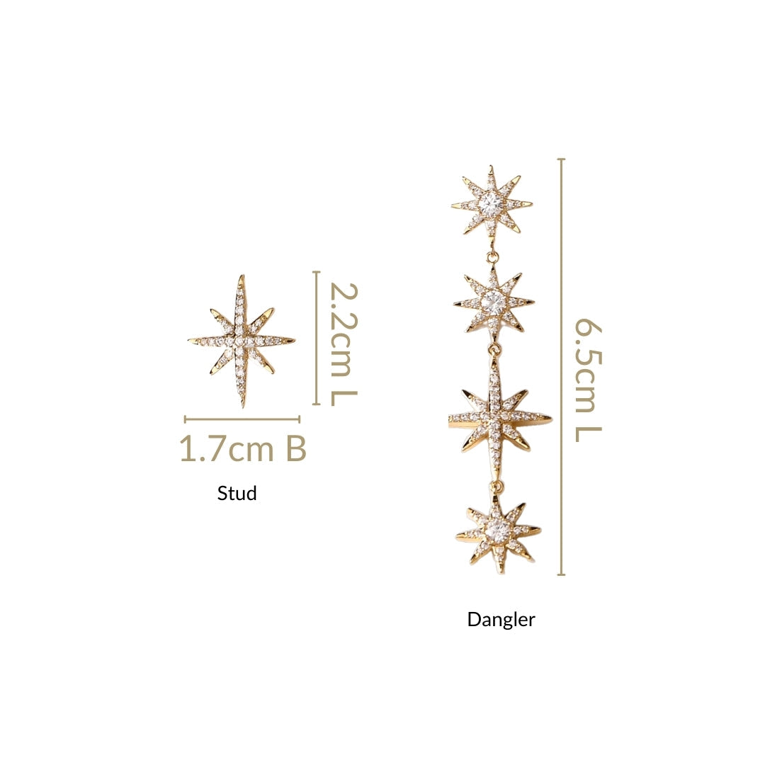 Starry Night Stone Studded Gold Earrings Nestasia