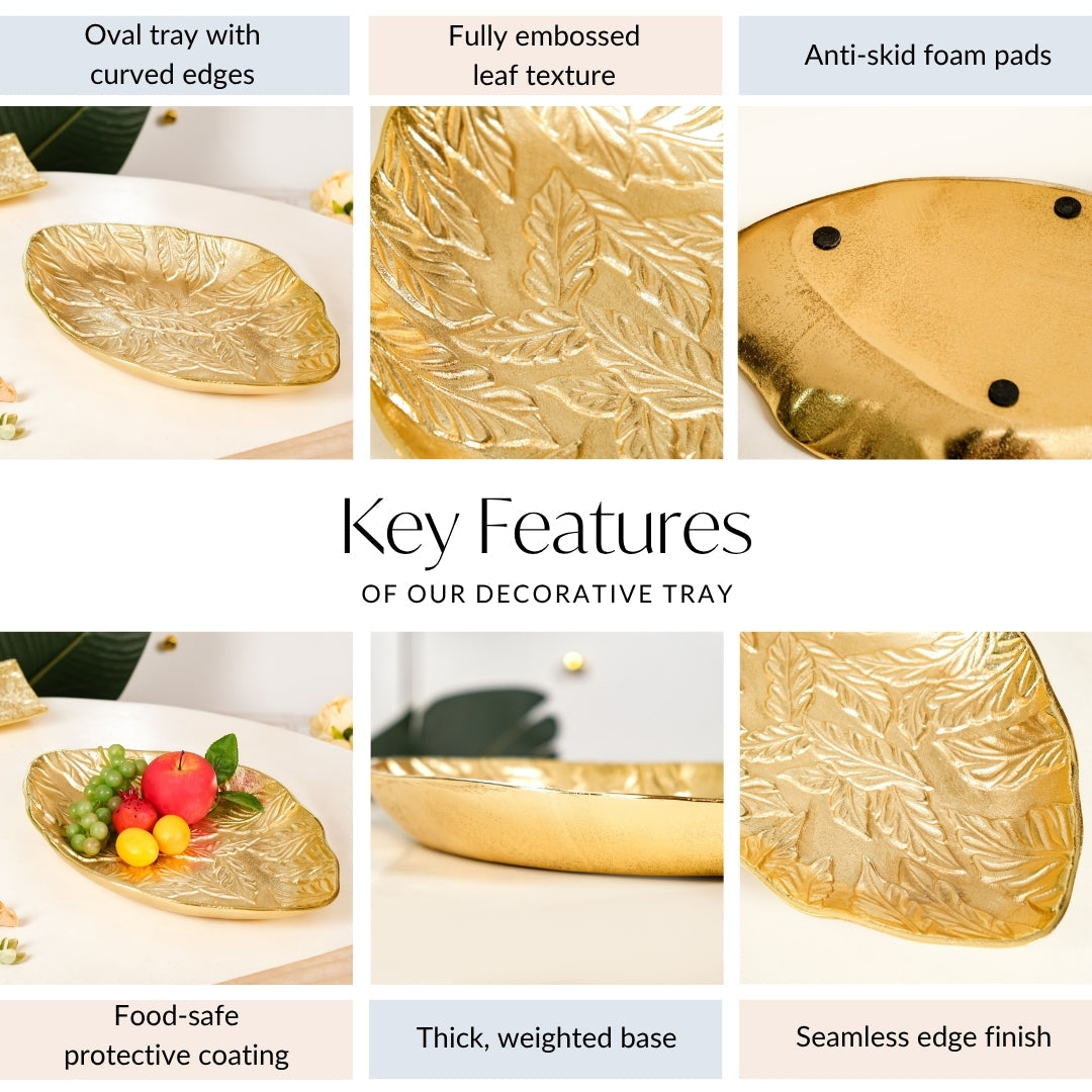 Statement Leaf Embossed Large Table Decorative Tray Nestasia