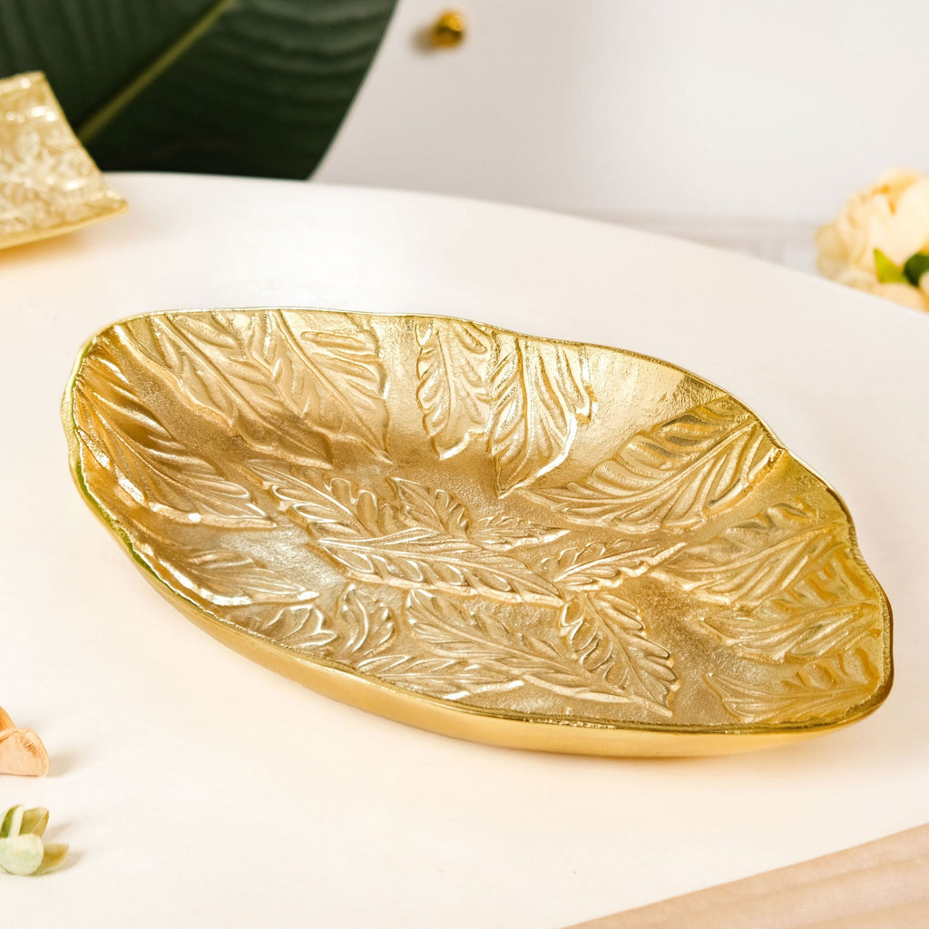 Statement Leaf Embossed Large Table Decorative Tray Nestasia