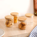 Borosilicate Airtight Glass Jar With Wooden Lid Set Of 4 Ribbed Design 610ml Nestasia