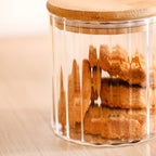 Borosilicate Airtight Glass Jar With Wooden Lid Set Of 4 Ribbed Design 610ml Nestasia