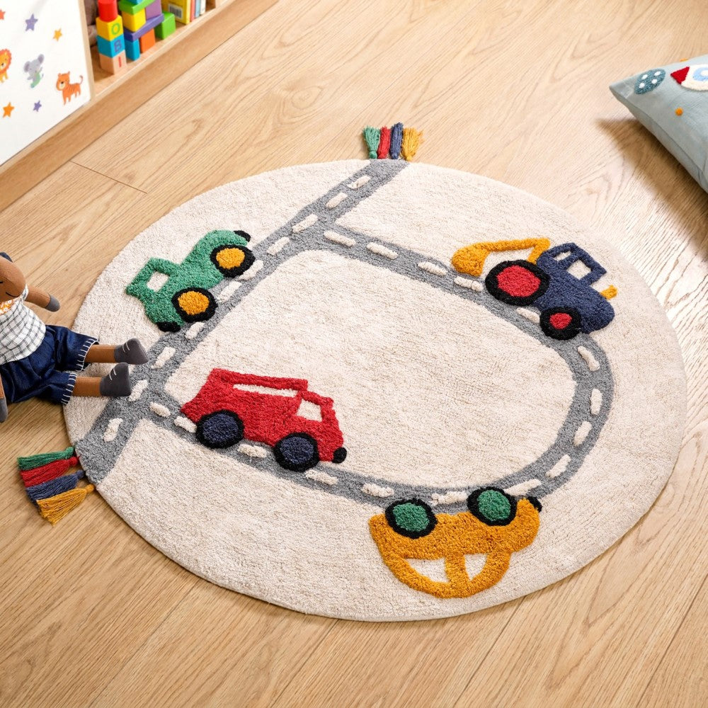 Street Cars Soft Cotton Kids Rug 100cm Nestasia
