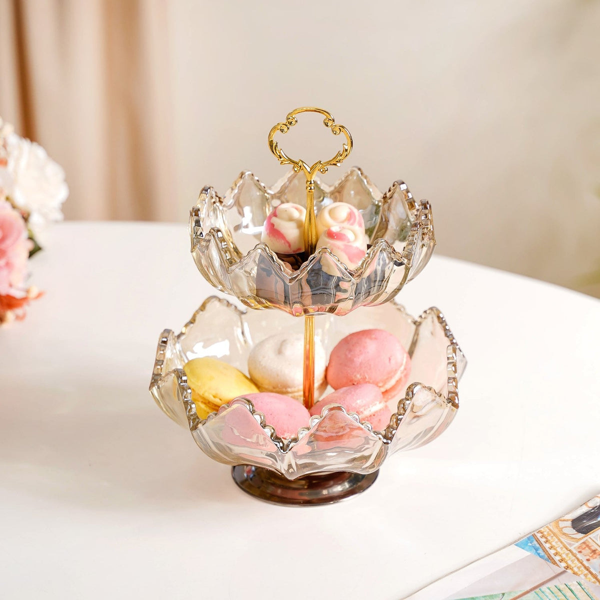 Glass 2 Tier Decorative Bowl Stand Nestasia