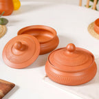 Set Of 2 Engraved Terracotta Serving Bowls With Lid 1400ml Nestasia