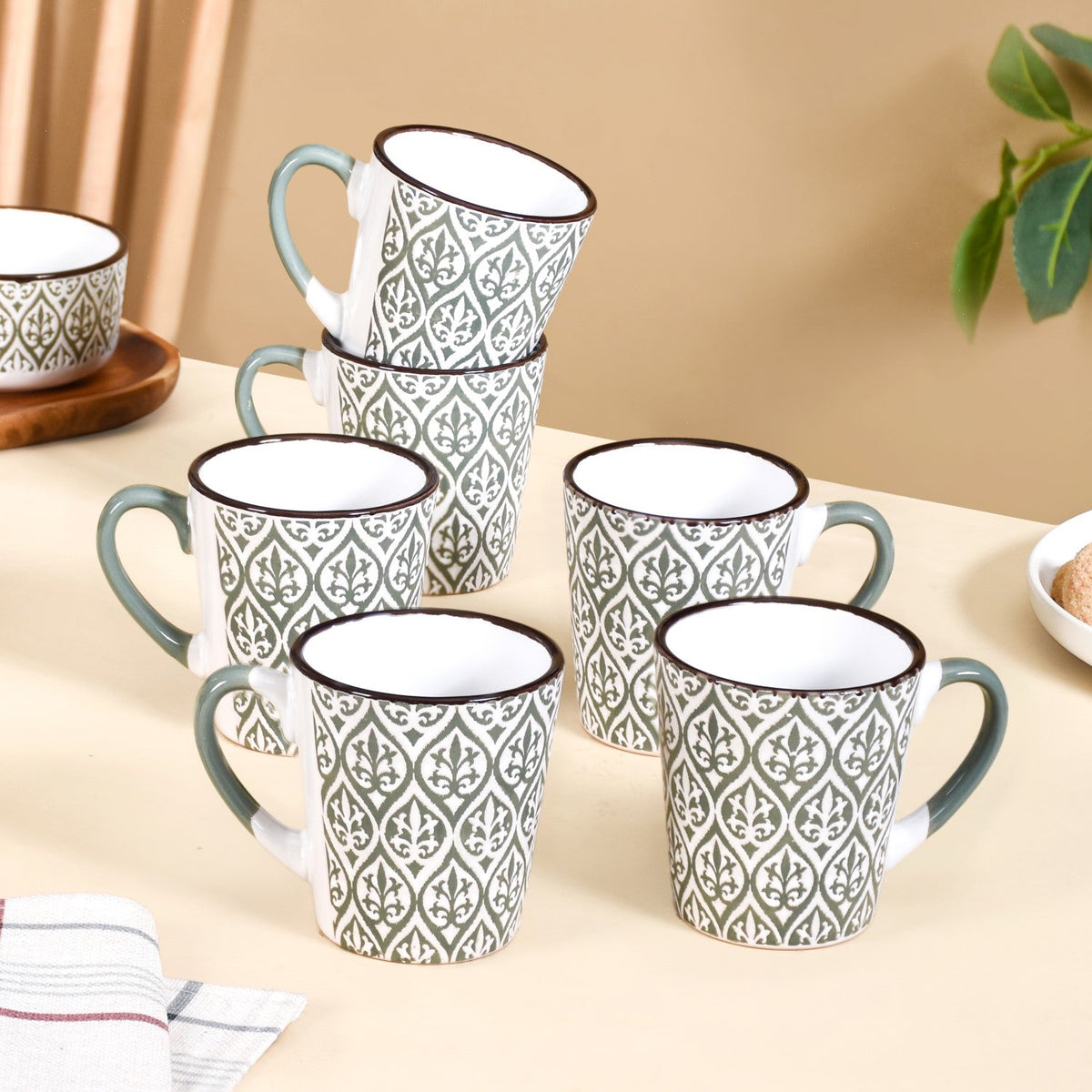 Baroque Tea Cup Set Of 6 Sage Green 200ml Nestasia