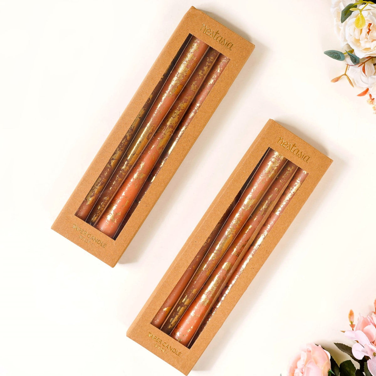 Candle With Golden Flecks Peach Set Of 8 Nestasia