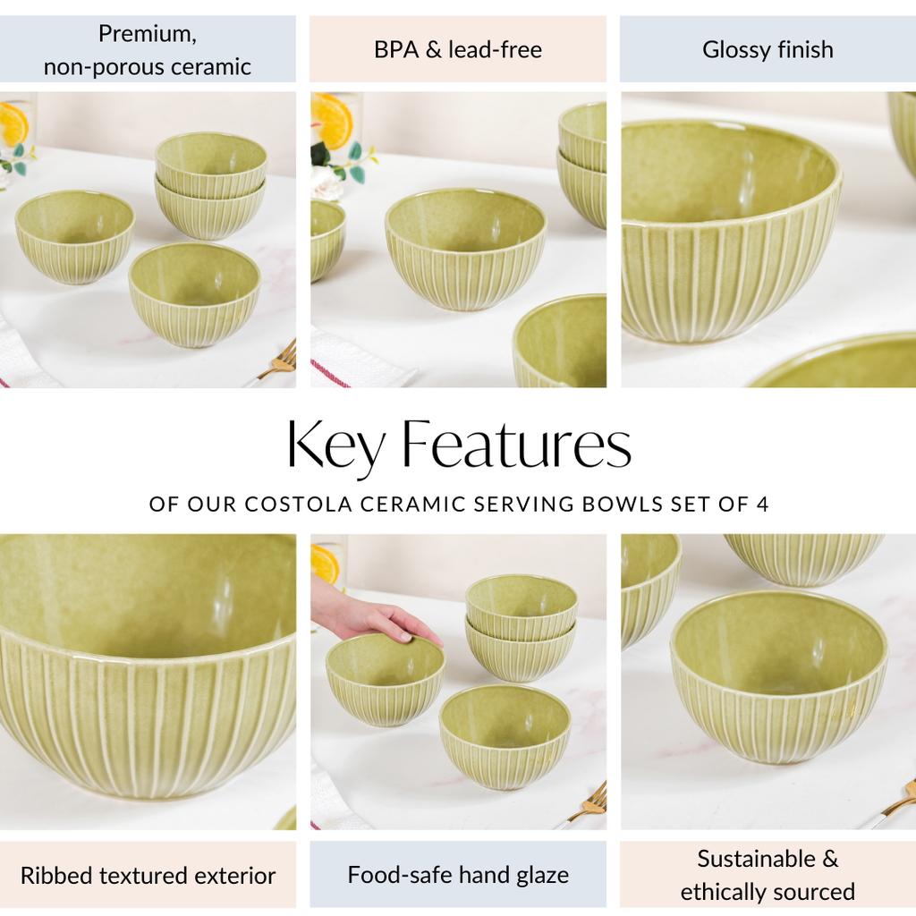 Costola Ceramic Serving Bowl Set Of 4 650ml Nestasia