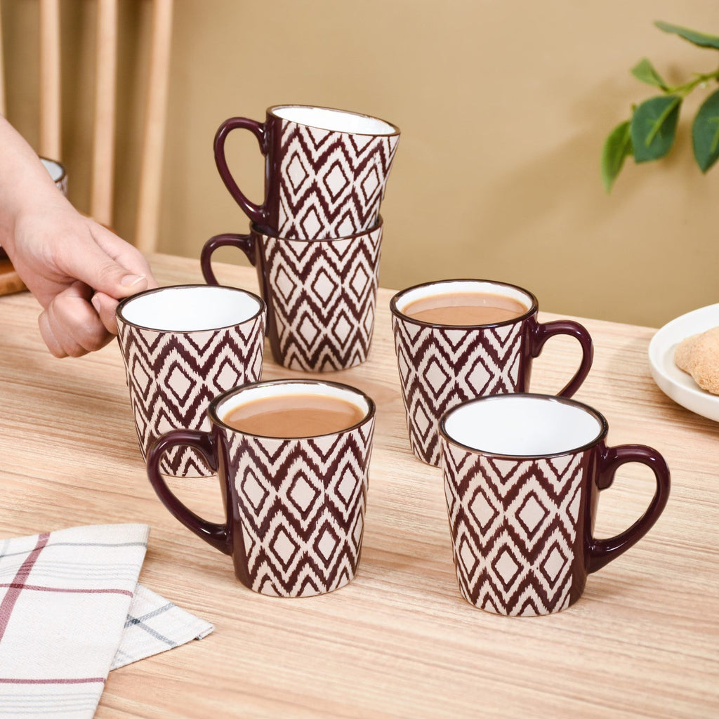 Kaleido Ceramic Tea Cup Set Of 6 Brown 250ml Nestasia