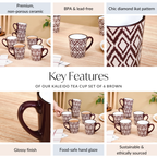Kaleido Ceramic Tea Cup Set Of 6 Brown 250ml Nestasia
