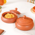 Set Of 2 Engraved Terracotta Serving Bowls With Lid 1400ml Nestasia
