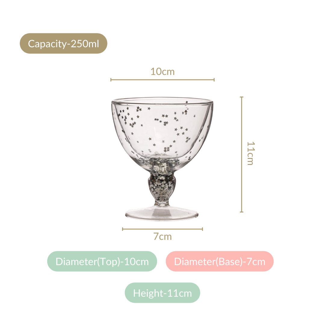 Shimmering Double Wall Stemmed Glass Goblet Set Of 2 250ml Nestasia