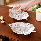 Silver Colocasia Leaf Metal Tray Set Of 2 Nestasia