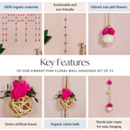 Vibrant Pink Floral Wall Hangings Set Of 15 Nestasia