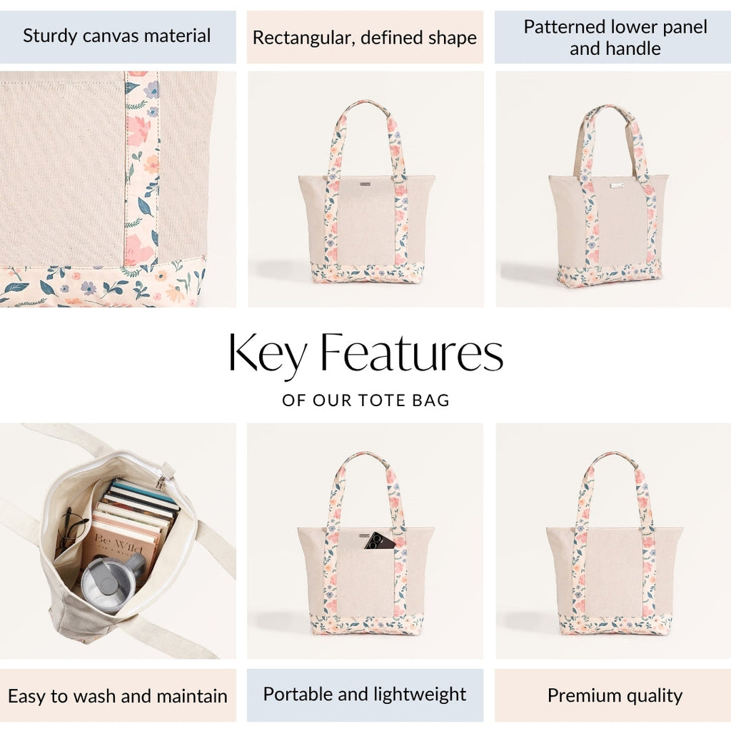 Summer Meadow Large Canvas Zipper Tote Bag Nestasia