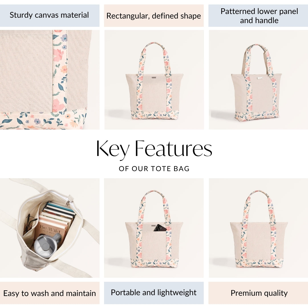 Summer Meadow Large Canvas Zipper Tote Bag Nestasia