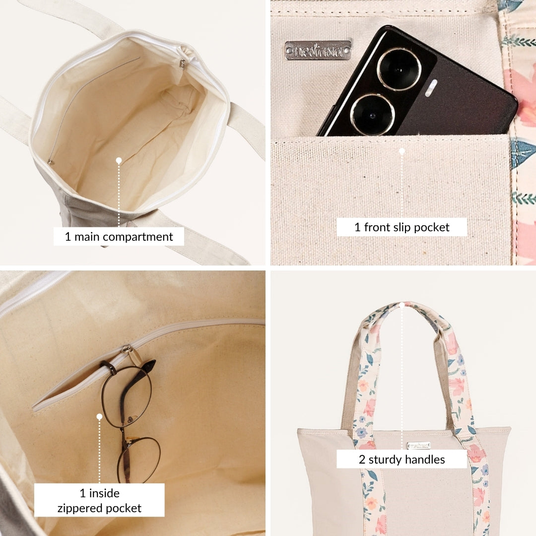 Summer Meadow Large Canvas Zipper Tote Bag Nestasia