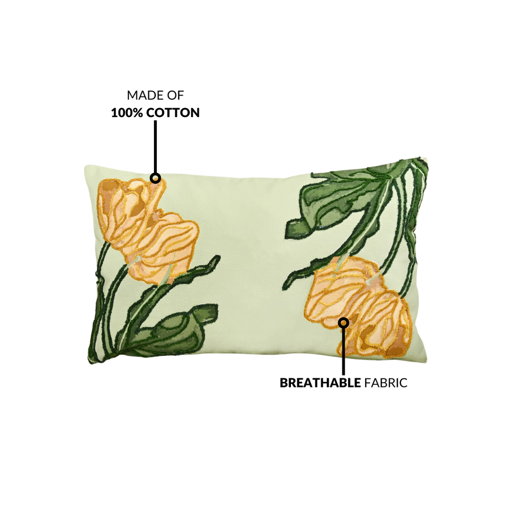 Sunlit Tulip Embroidered Cotton Cushion 50x30cm Nestasia