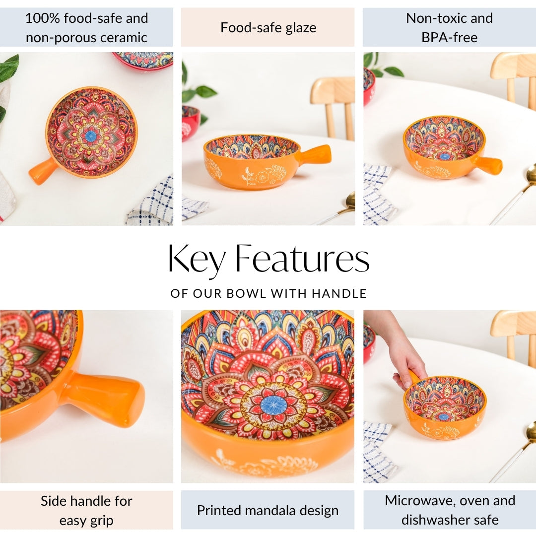 Mandala Melange Bowl With Handle Yellow 600ml Nestasia