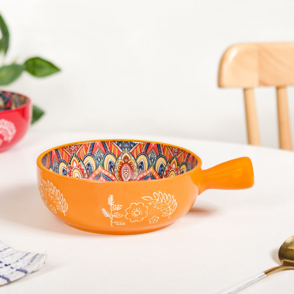 Mandala Melange Bowl With Handle Yellow 600ml Nestasia