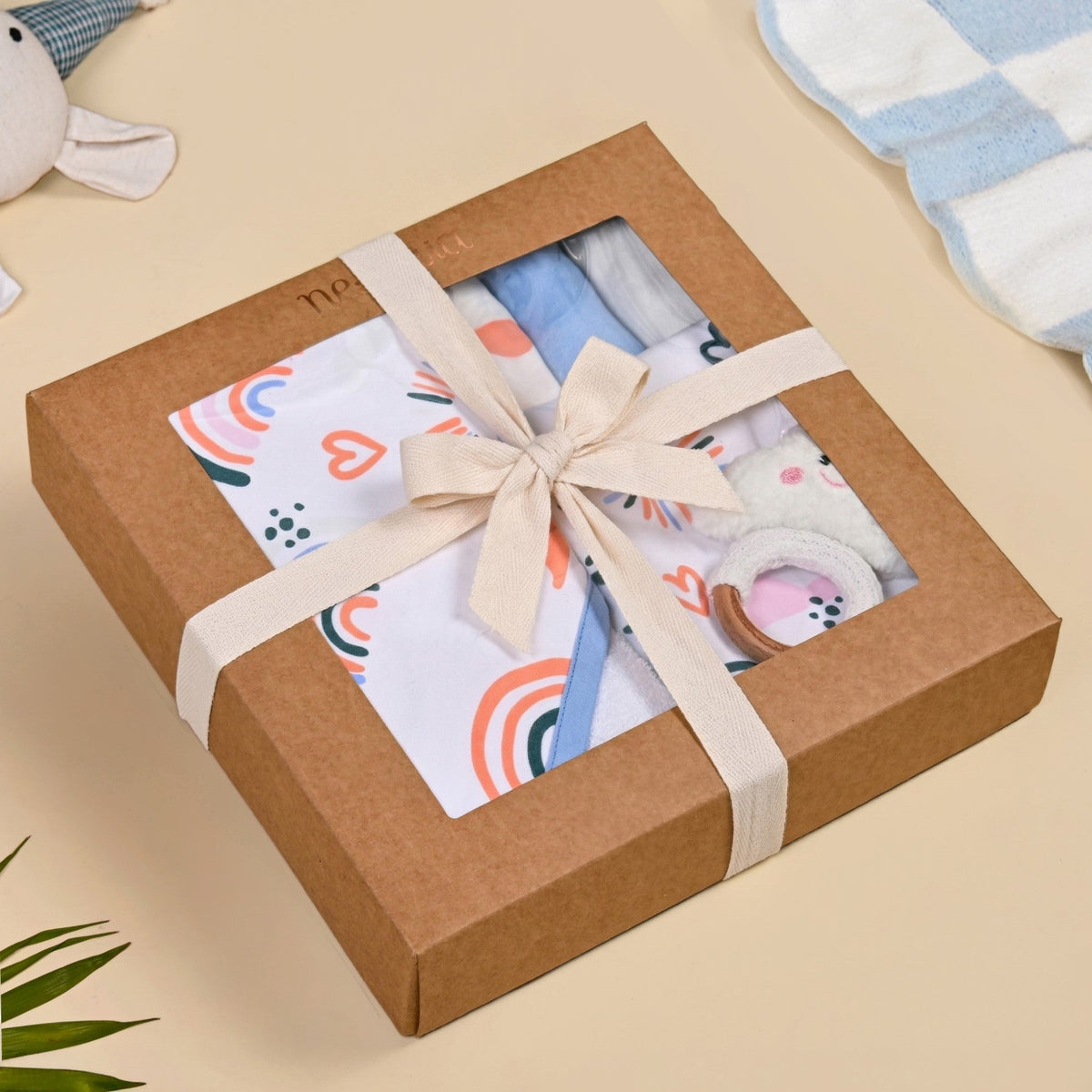 Rainbow Toddler Gift Hamper With Swaddle Towel Napkin Rattle Set Of 6 Nestasia