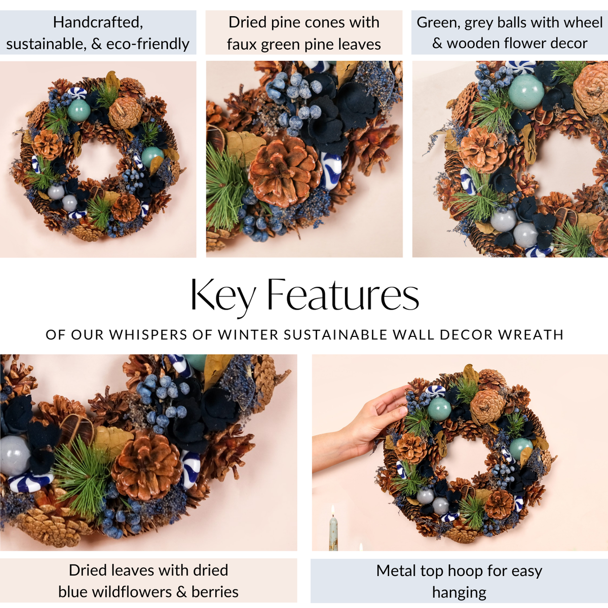 Whispers Of Winter Sustainable Wall Decor Wreath Nestasia