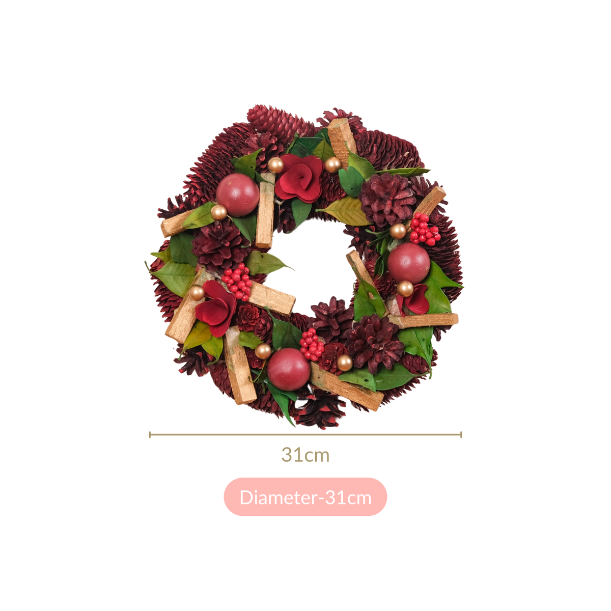 Crimson Pine Cones Ecofriendly Wreath Nestasia