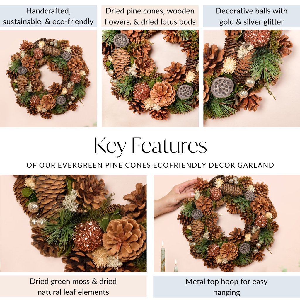 Evergreen Pine Cones Ecofriendly Decor Wreath Nestasia