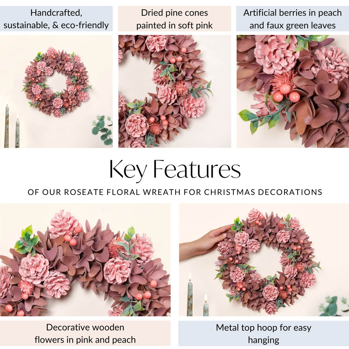 Roseate Floral Wreath For Christmas Decorations Nestasia
