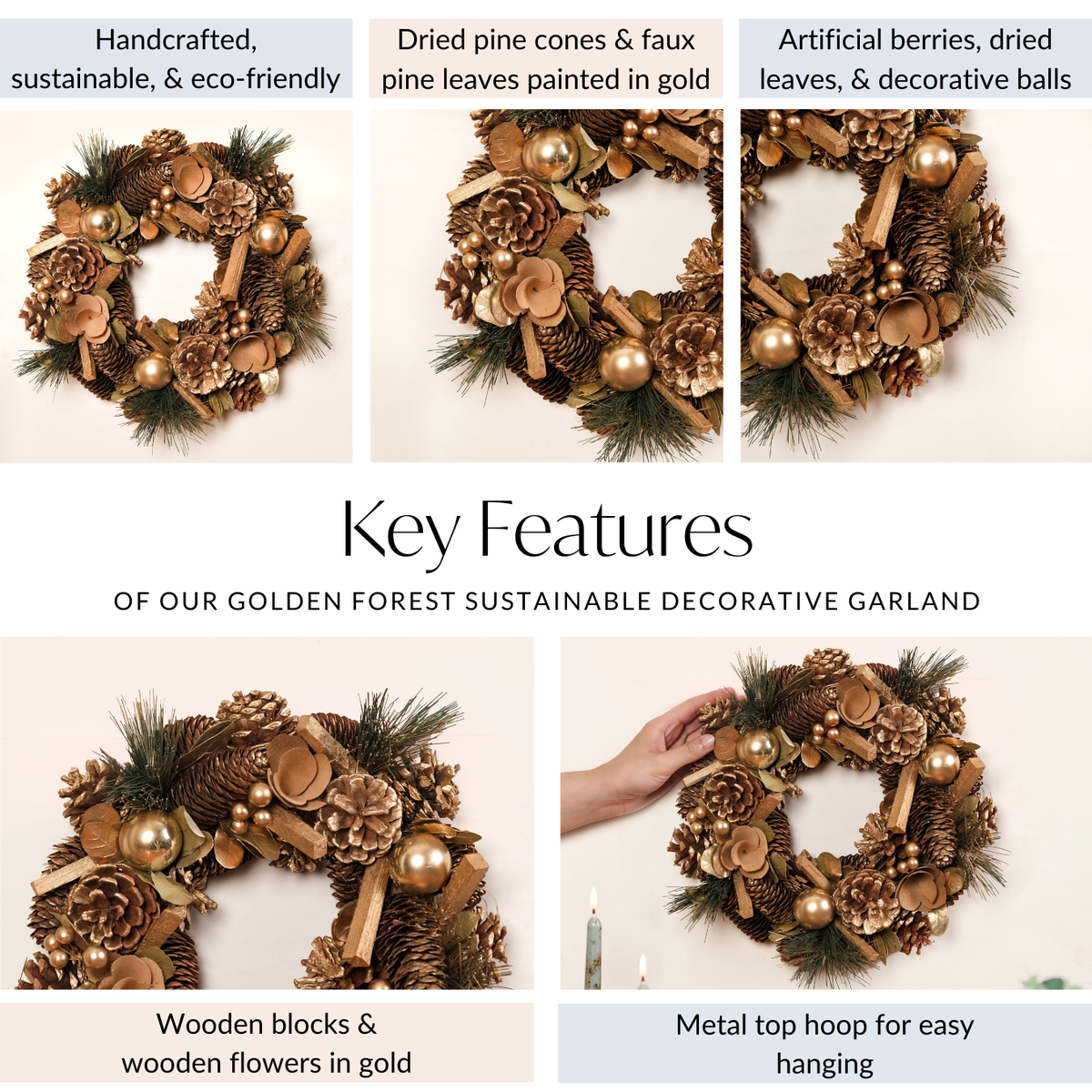 Golden Forest Sustainable Decorative Wreath Nestasia