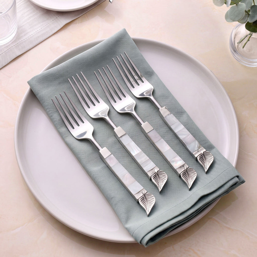 Leaf Design Mother Of Pearl Dinner Fork Set Of 4 Nestasia
