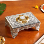Flora Chowki Brass With Pure Silver Polish 20x15cm Nestasia