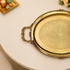 Brass Handcrafted Tray / Platter with Handle Vedansh Craft