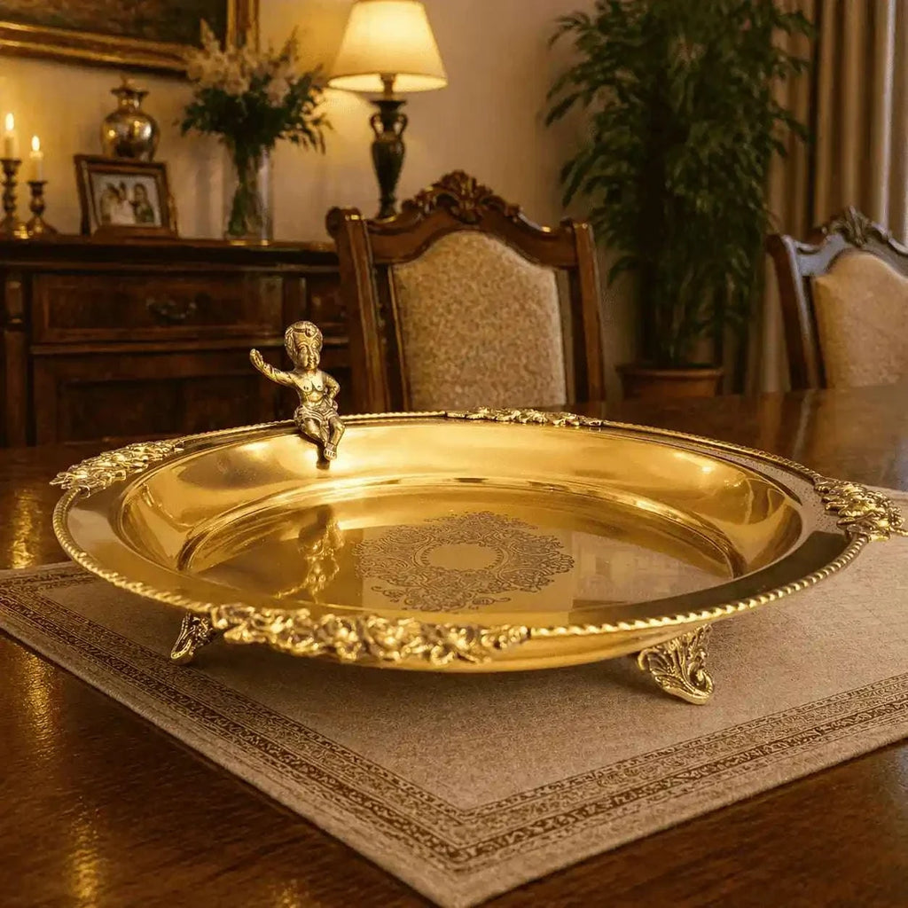 Brass Round Serving Tray / Plate (11.5 Inch) Vedansh Craft