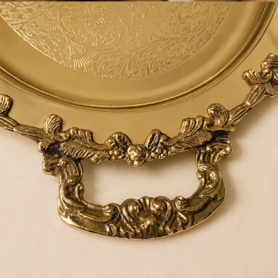 Brass Handcrafted Tray / Platter with Handle Vedansh Craft