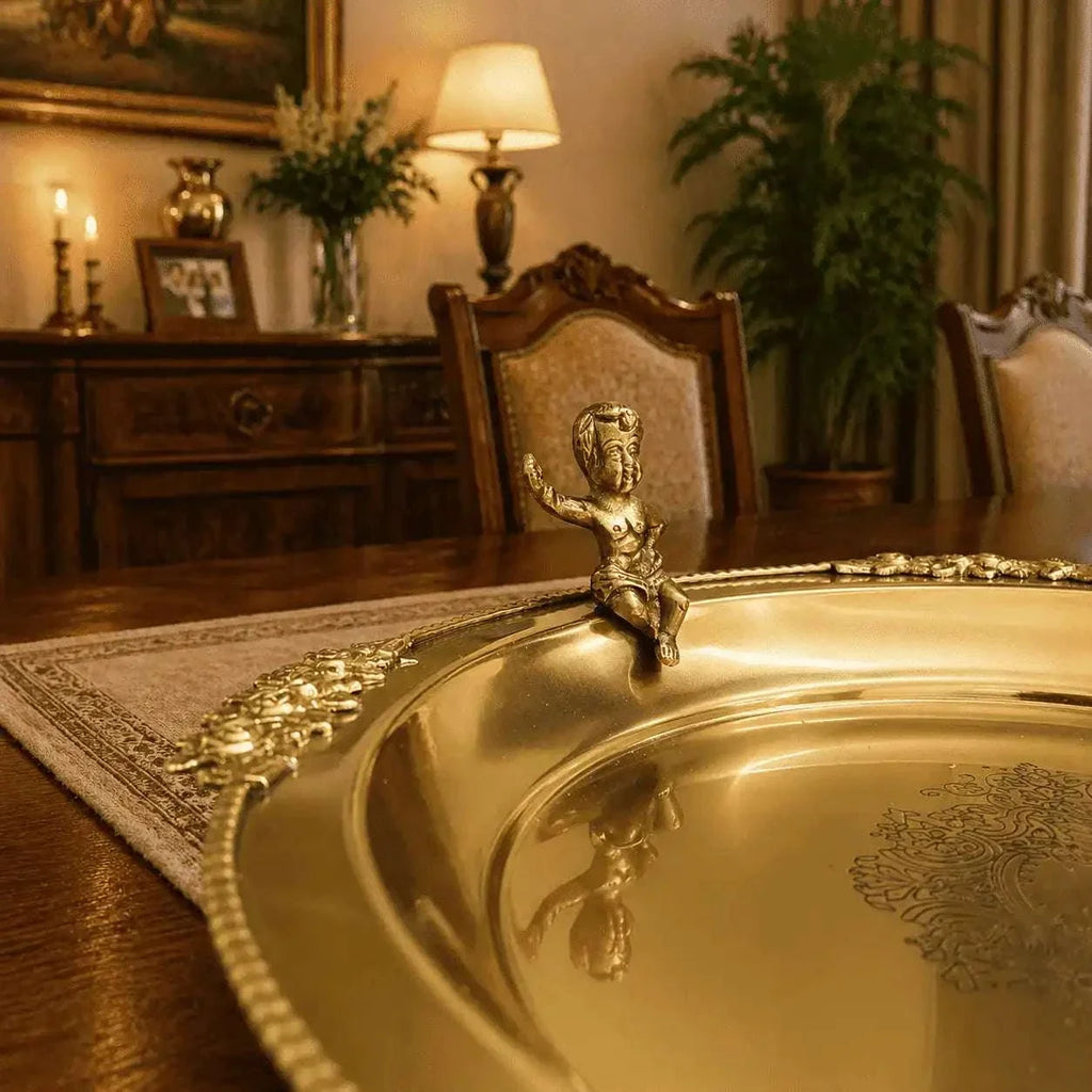 Brass Round Serving Tray / Plate (11.5 Inch) Vedansh Craft