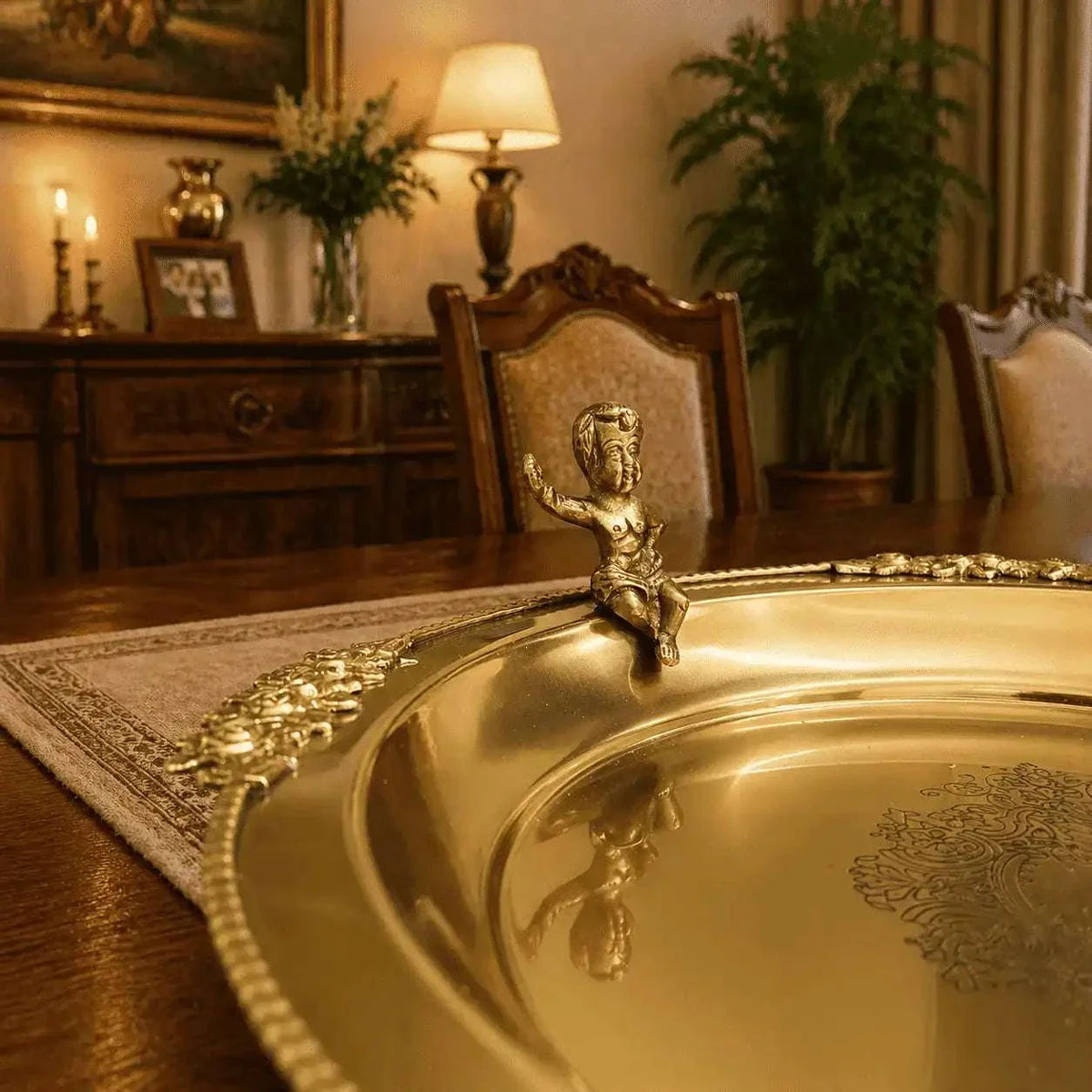 Brass Round Serving Tray / Plate (11.5 Inch) Vedansh Craft