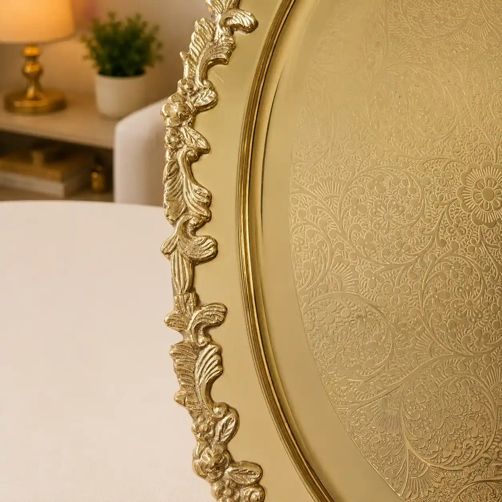 Brass Handcrafted Tray / Platter with Handle Vedansh Craft